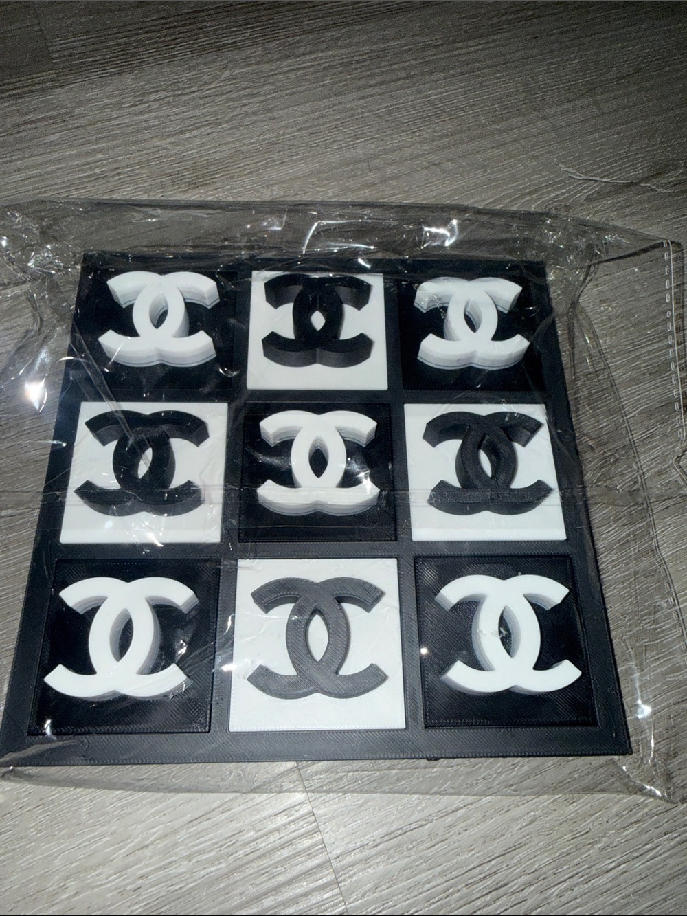 Luxury Designer CHANEL Black and White CC Logo Tic-Tac-Toe Set
